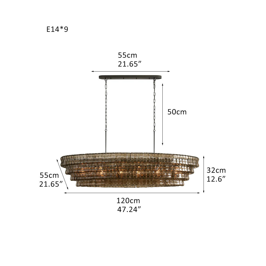 Bronze Glass Oval Chandelier